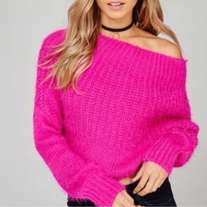 Main Strip off the shoulder pink sweater